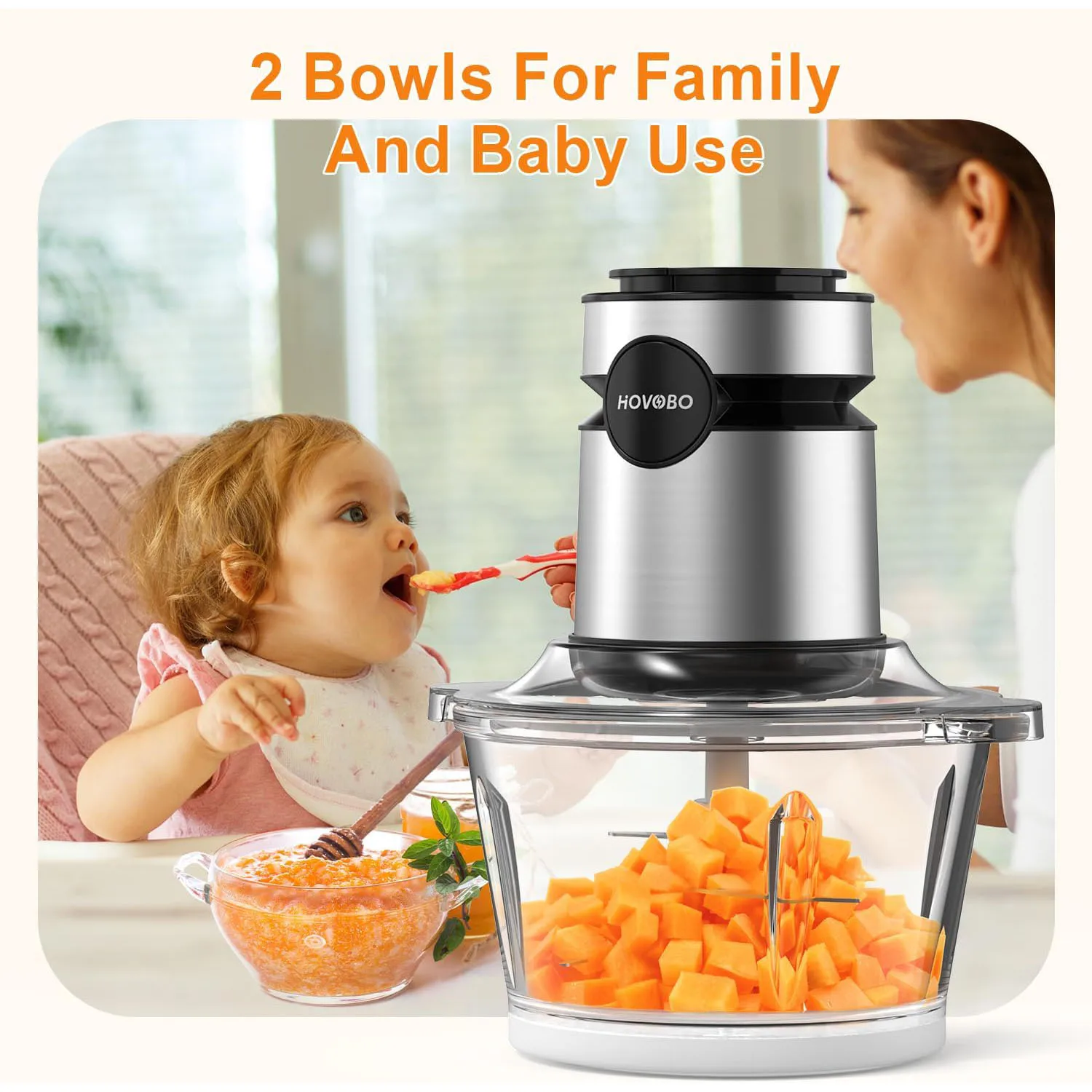 Food Processor, 500W Electric Food Chopper with 2 Bowls (8 Cup+8 Cup) & 2 Bi-Level Blades&, Small Electric Grinder Meat Processo Food Processor, 500W Electric Food Chopper with 2 Bowls (8 Cup+8 Cup) & 2 Bi-Level Blades&, Small Electric Grinder Meat Processo