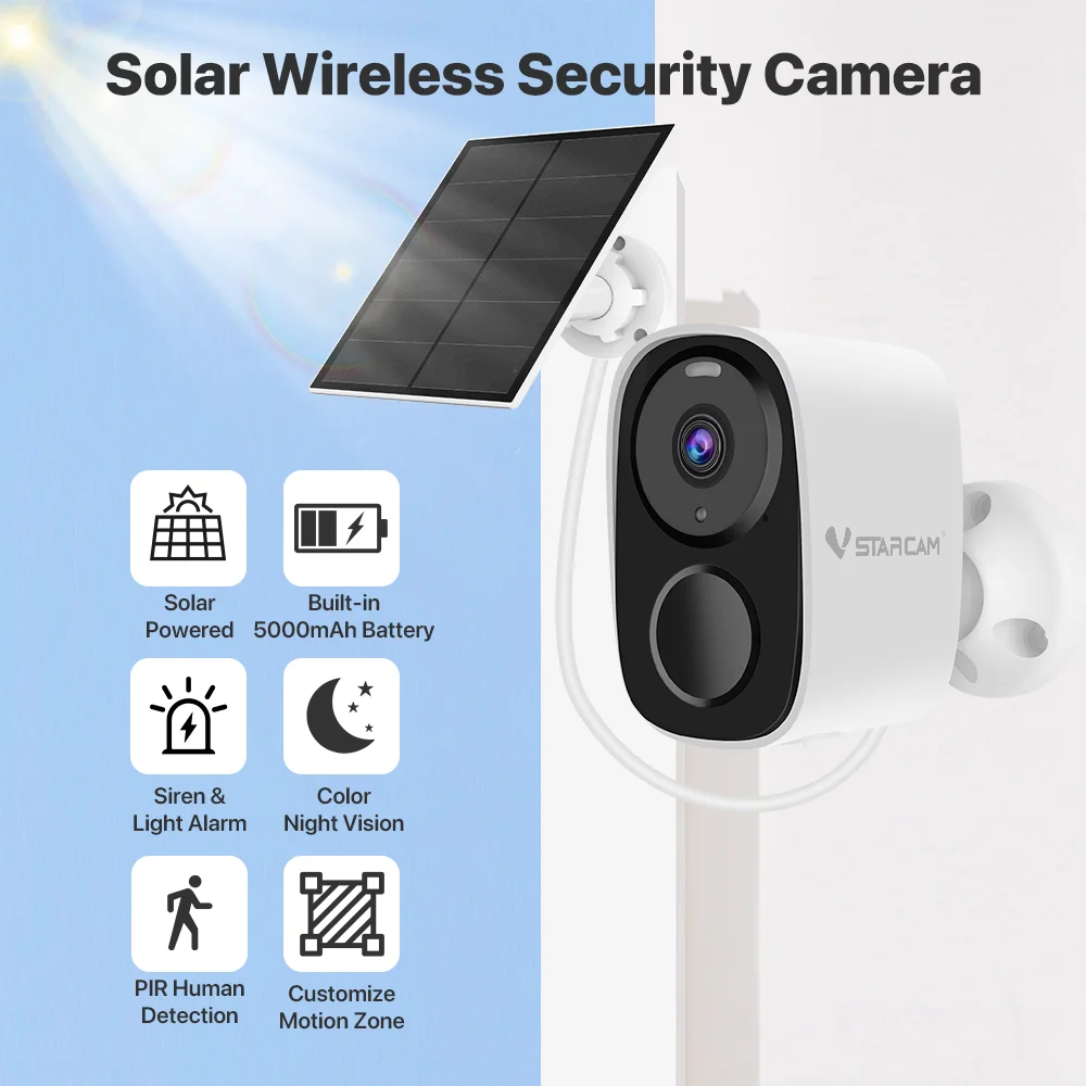 Vstarcam 2K Solar Security Cameras Wireless Outdoor Battery Powered Security Camera PIR Motion Alarm Cloud Storage Two Way Audio Vstarcam 2K Solar Security Cameras Wireless Outdoor Battery Powered Security Camera PIR Motion Alarm Cloud Storage Two Way Audio