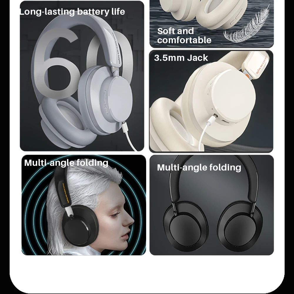 ANC Noise Cancelling Headphones Bluetooth 5.4 Earphone HIFI Stereo Headset 40mm Driver portable Over Ear Headphone 60H Time ANC Noise Cancelling Headphones Bluetooth 5.4 Earphone HIFI Stereo Headset 40mm Driver portable Over Ear Headphone 60H Time