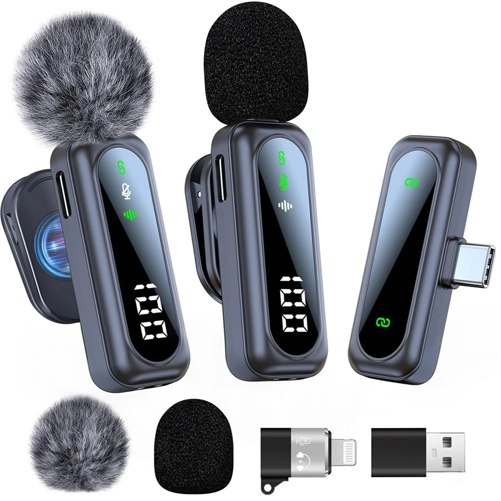 2 Pack Wireless Lavalier Microphone with Noise Cancellation Wireless Microphone Plug and Play Wireless Mic for IPhone/Android/PC 2 Pack Wireless Lavalier Microphone with Noise Cancellation Wireless Microphone Plug and Play Wireless Mic for IPhone/Android/PC