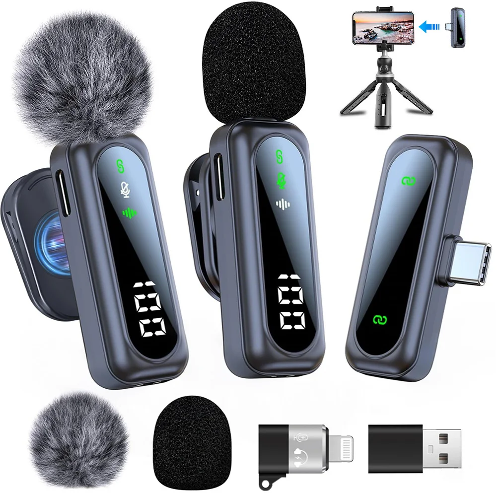 2 Pack Wireless Lavalier Microphone with Noise Cancellation Wireless Microphone Plug and Play Wireless Mic for IPhone/Android/PC 2 Pack Wireless Lavalier Microphone with Noise Cancellation Wireless Microphone Plug and Play Wireless Mic for IPhone/Android/PC