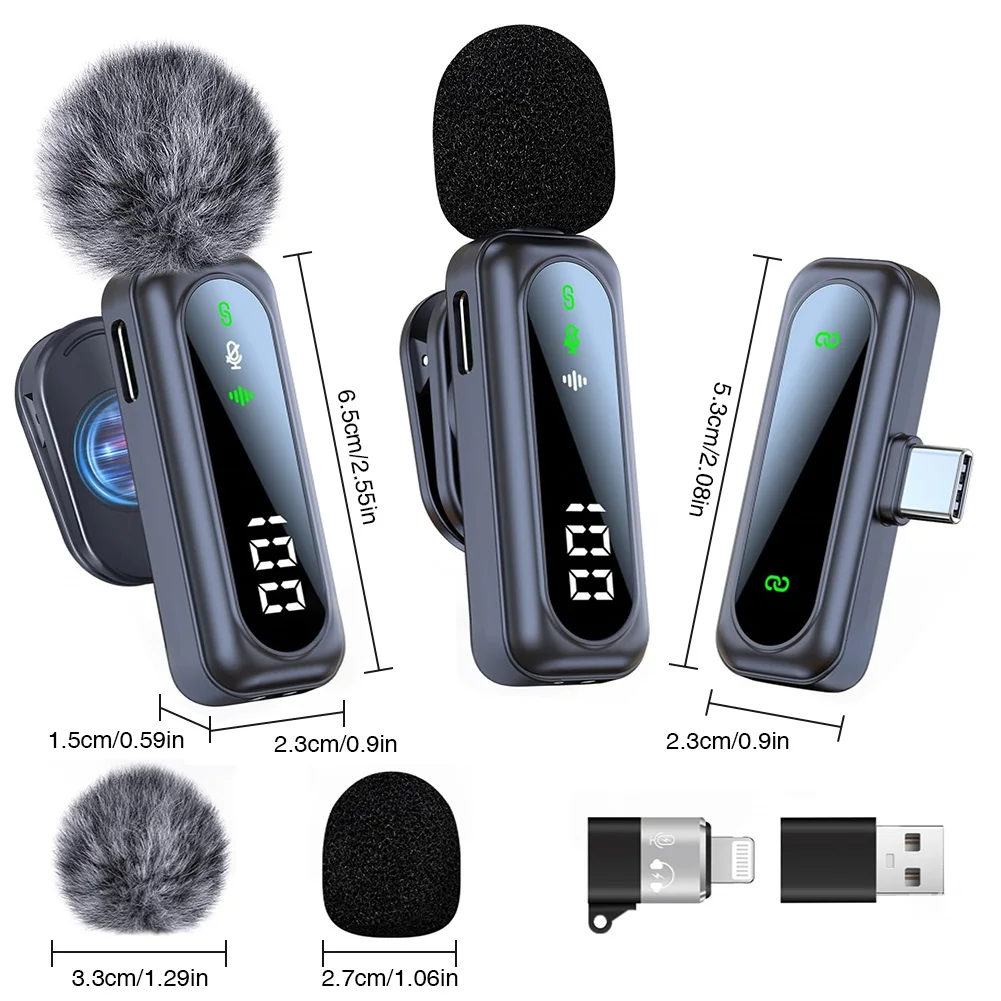 2 Pack Wireless Lavalier Microphone with Noise Cancellation Wireless Microphone Plug and Play Wireless Mic for IPhone/Android/PC 2 Pack Wireless Lavalier Microphone with Noise Cancellation Wireless Microphone Plug and Play Wireless Mic for IPhone/Android/PC