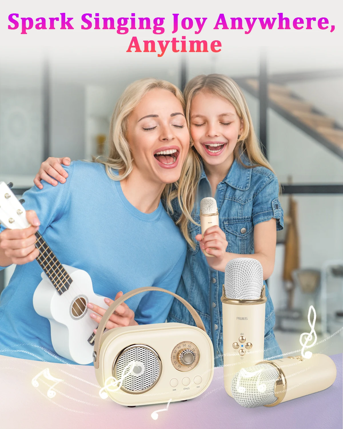 Mini Karaoke Machine for Kids&Adults,Portable Bluetooth Speaker with 2 Wireless Microphones and Stereo Sound Enhanced Bass,Gifts Mini Karaoke Machine for Kids&Adults,Portable Bluetooth Speaker with 2 Wireless Microphones and Stereo Sound Enhanced Bass,Gifts