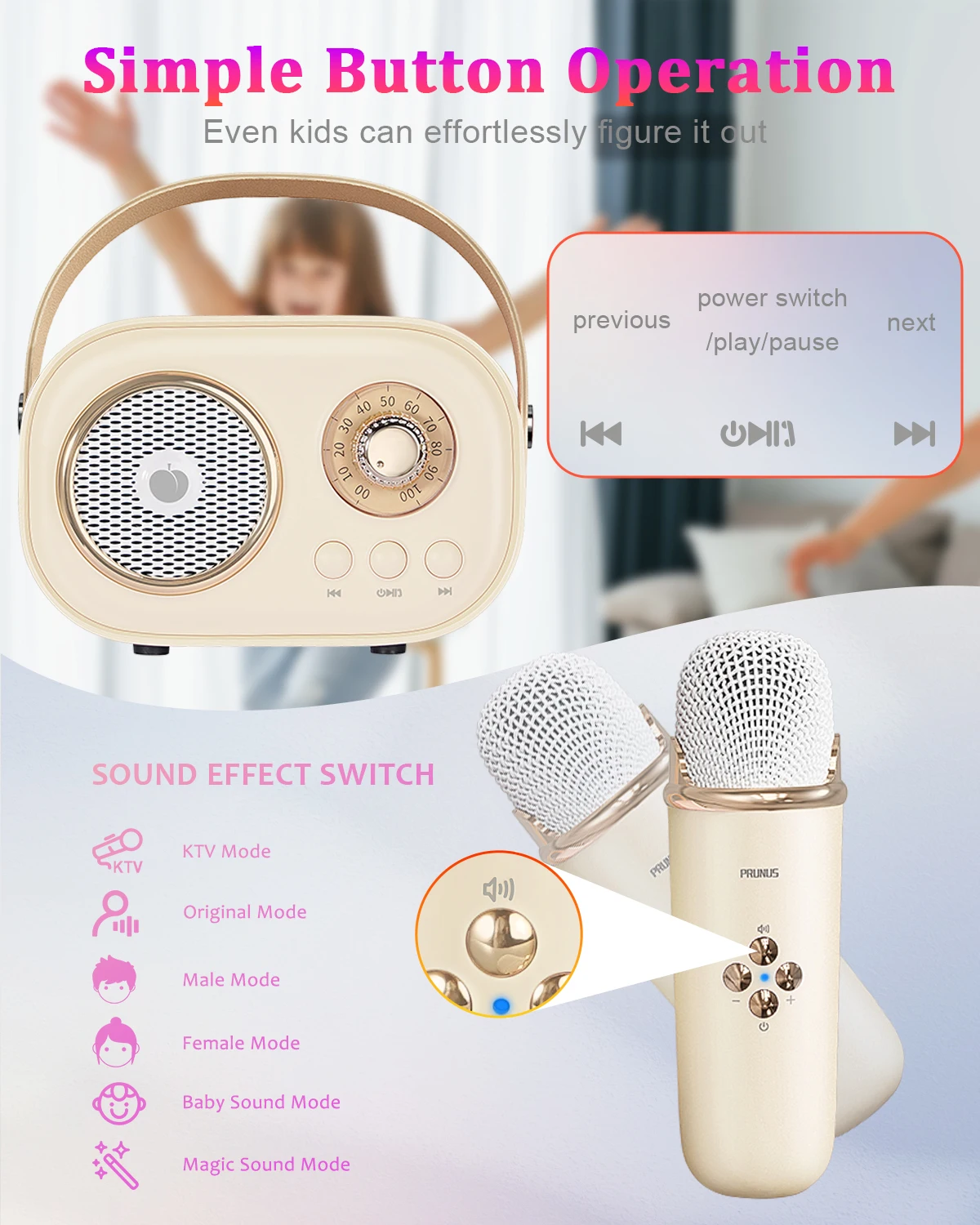 Mini Karaoke Machine for Kids&Adults,Portable Bluetooth Speaker with 2 Wireless Microphones and Stereo Sound Enhanced Bass,Gifts Mini Karaoke Machine for Kids&Adults,Portable Bluetooth Speaker with 2 Wireless Microphones and Stereo Sound Enhanced Bass,Gifts