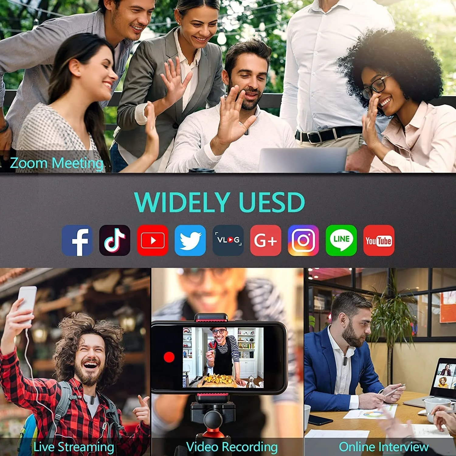 Wireless Lavalier Microphone For iPhone iPads Video Recording, Live Streaming US Wireless Lavalier Microphone For iPhone iPads Video Recording, Live Streaming US