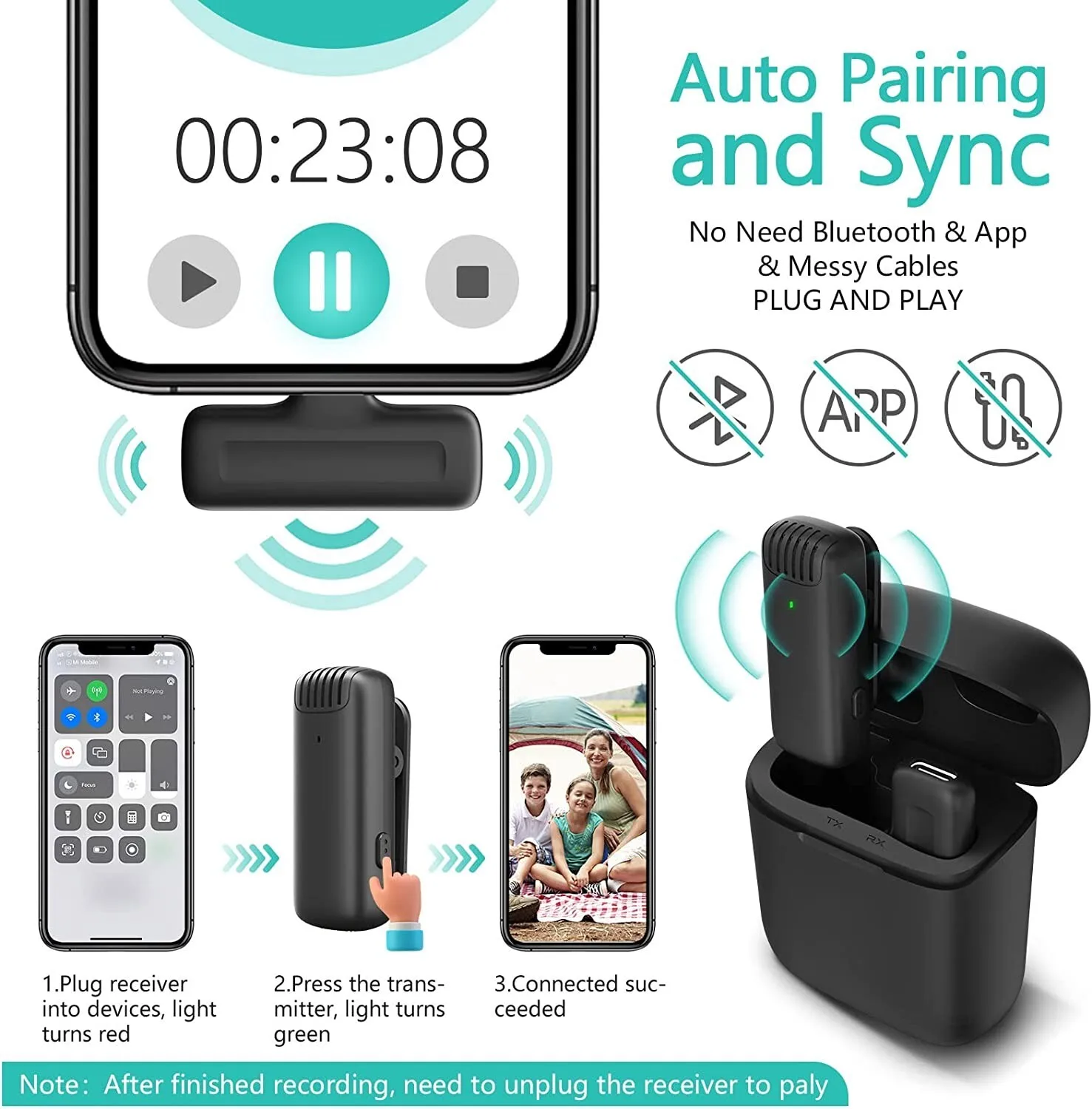 Wireless Lavalier Microphone For iPhone iPads Video Recording, Live Streaming US Wireless Lavalier Microphone For iPhone iPads Video Recording, Live Streaming US