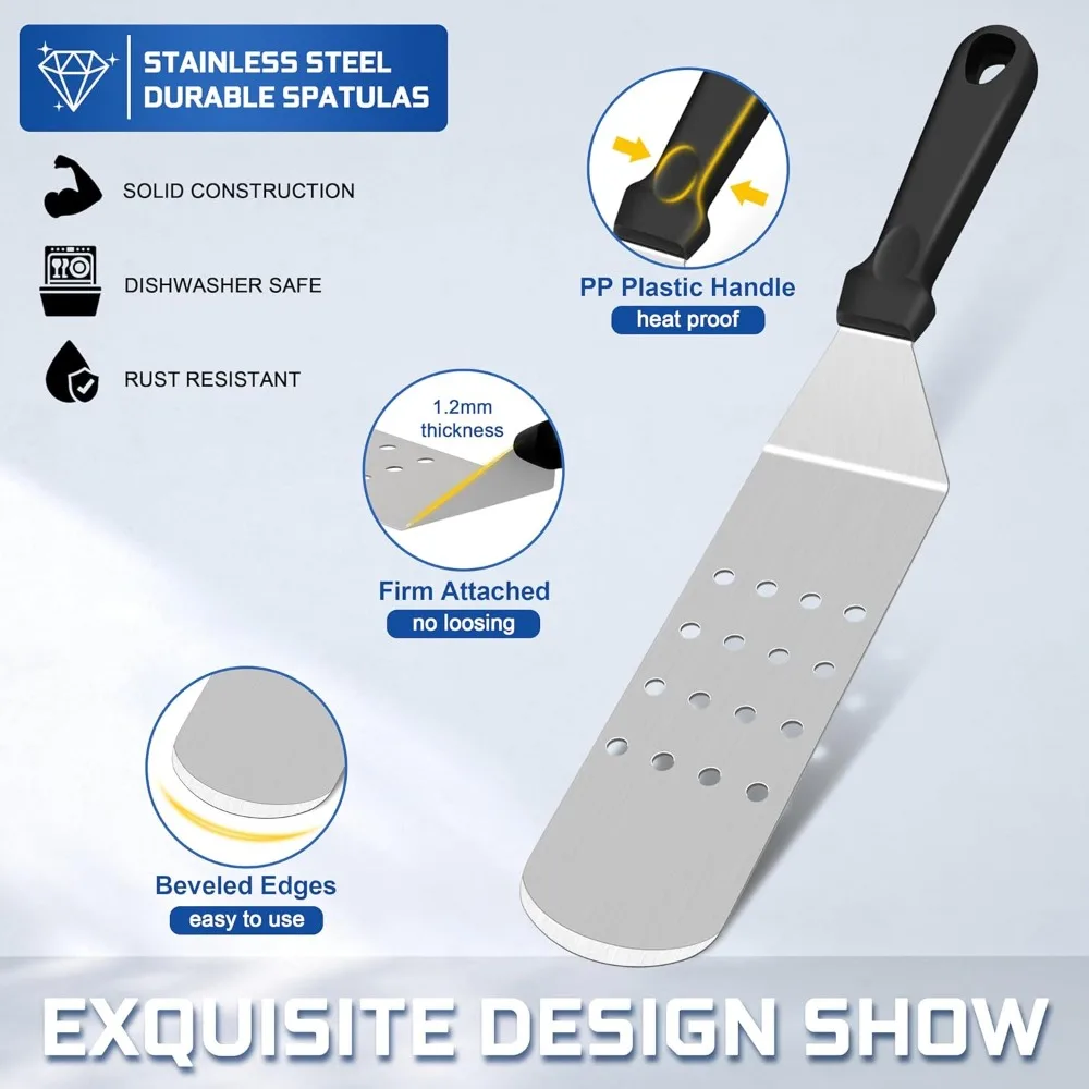 18PCS Griddle Accessories Kit, HaSteeL Stainless Steel Flat Top Grilling Tools Set with Enlarged Spatulas, Scraper Chopper, Melt 18PCS Griddle Accessories Kit, HaSteeL Stainless Steel Flat Top Grilling Tools Set with Enlarged Spatulas, Scraper Chopper, Melt