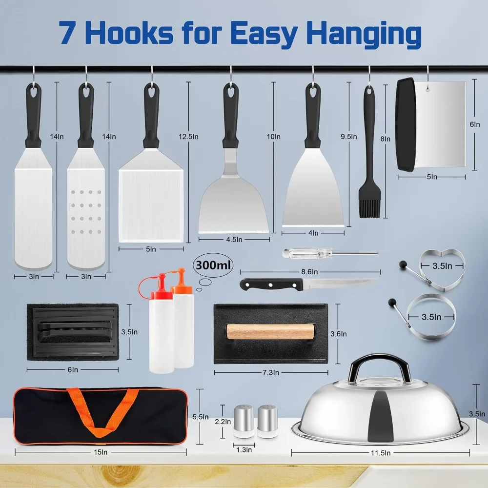 18PCS Griddle Accessories Kit, HaSteeL Stainless Steel Flat Top Grilling Tools Set with Enlarged Spatulas, Scraper Chopper, Melt 18PCS Griddle Accessories Kit, HaSteeL Stainless Steel Flat Top Grilling Tools Set with Enlarged Spatulas, Scraper Chopper, Melt