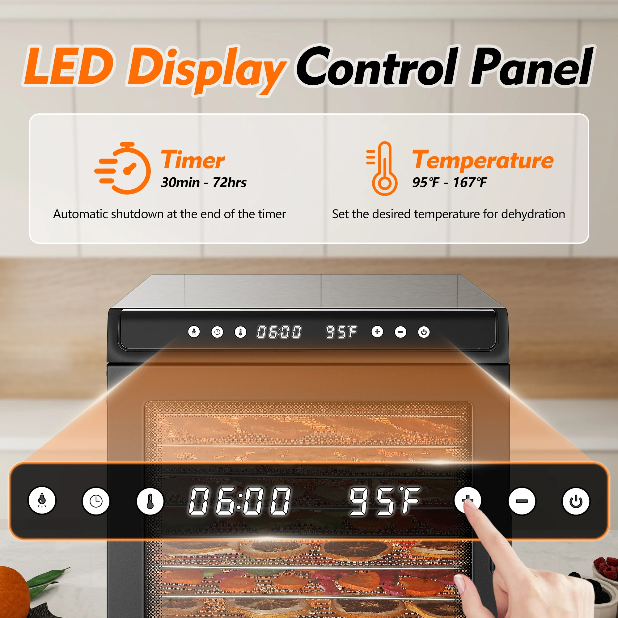 12-Tray 1300W Commercial Grade, 360° Even Drying for Jerky/Fruits, ETL Certified with 72H Timer&LED Display Food Dehydrator 12-Tray 1300W Commercial Grade, 360° Even Drying for Jerky/Fruits, ETL Certified with 72H Timer&LED Display Food Dehydrator