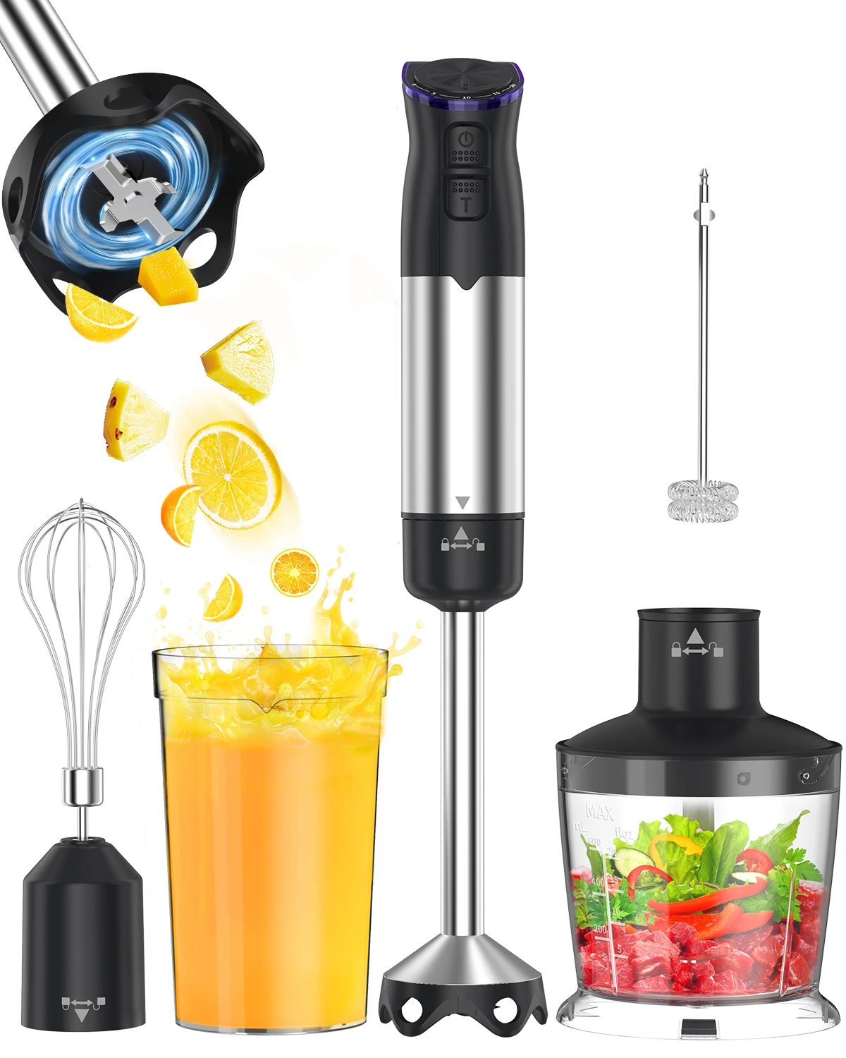 1000W Electric Immersion Handheld Blender, 5 in 1 Kitchen Hand Blender for soups, smoothies, purees and baby food. 1000W Electric Immersion Handheld Blender, 5 in 1 Kitchen Hand Blender for soups, smoothies, purees and baby food.