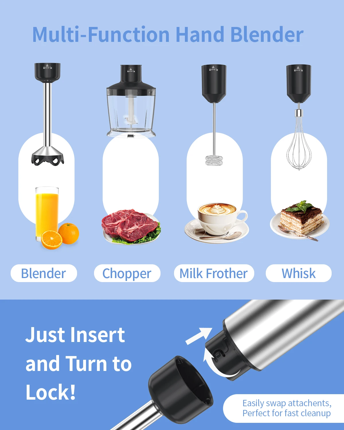 1000W Electric Immersion Handheld Blender, 5 in 1 Kitchen Hand Blender for soups, smoothies, purees and baby food. 1000W Electric Immersion Handheld Blender, 5 in 1 Kitchen Hand Blender for soups, smoothies, purees and baby food.