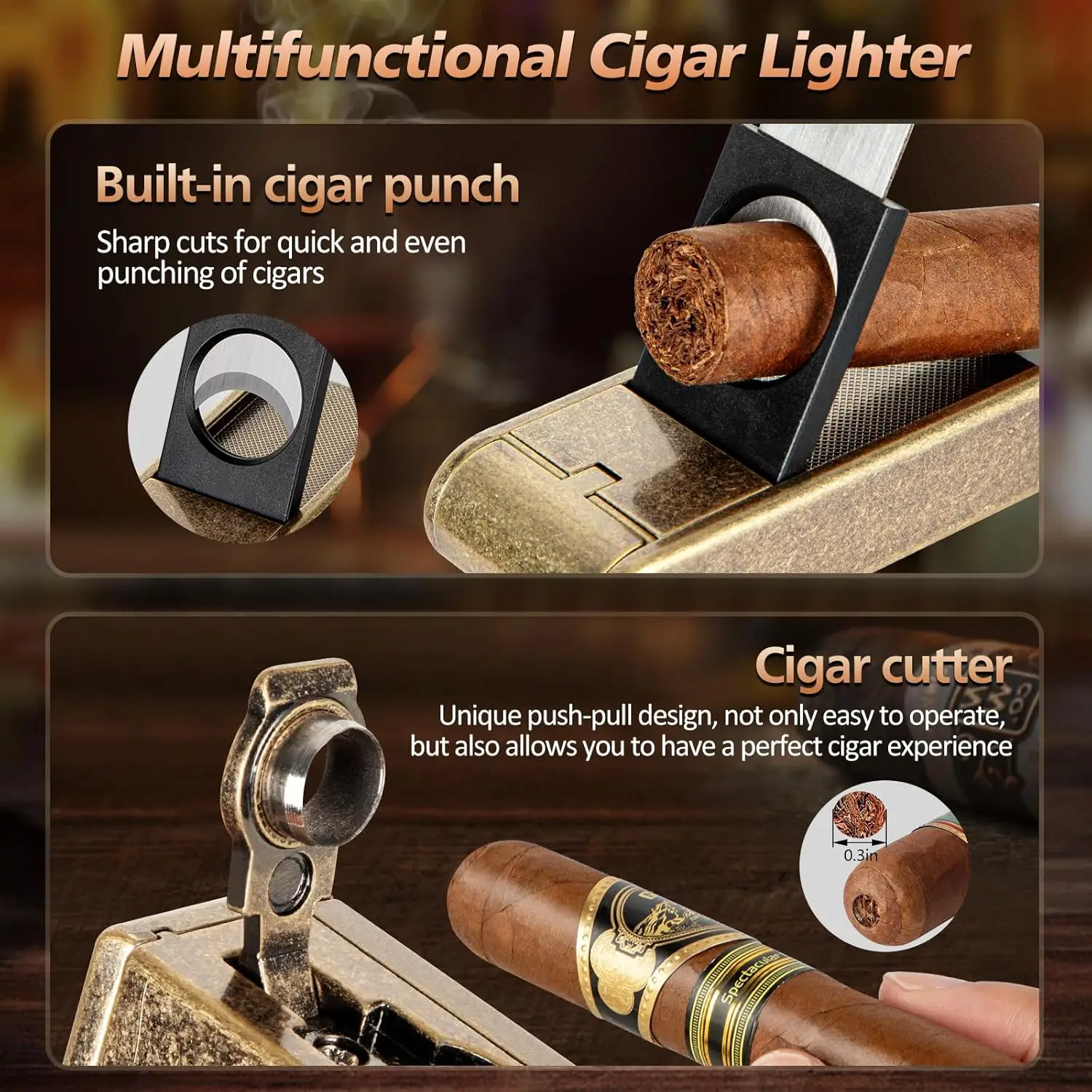 Leather Cigar Humidor with Cigar Lighter,Built-in Straight Cigar Cutter and Cigar Punch,Humidifier and Cedar Tray Leather Cigar Humidor with Cigar Lighter,Built-in Straight Cigar Cutter and Cigar Punch,Humidifier and Cedar Tray