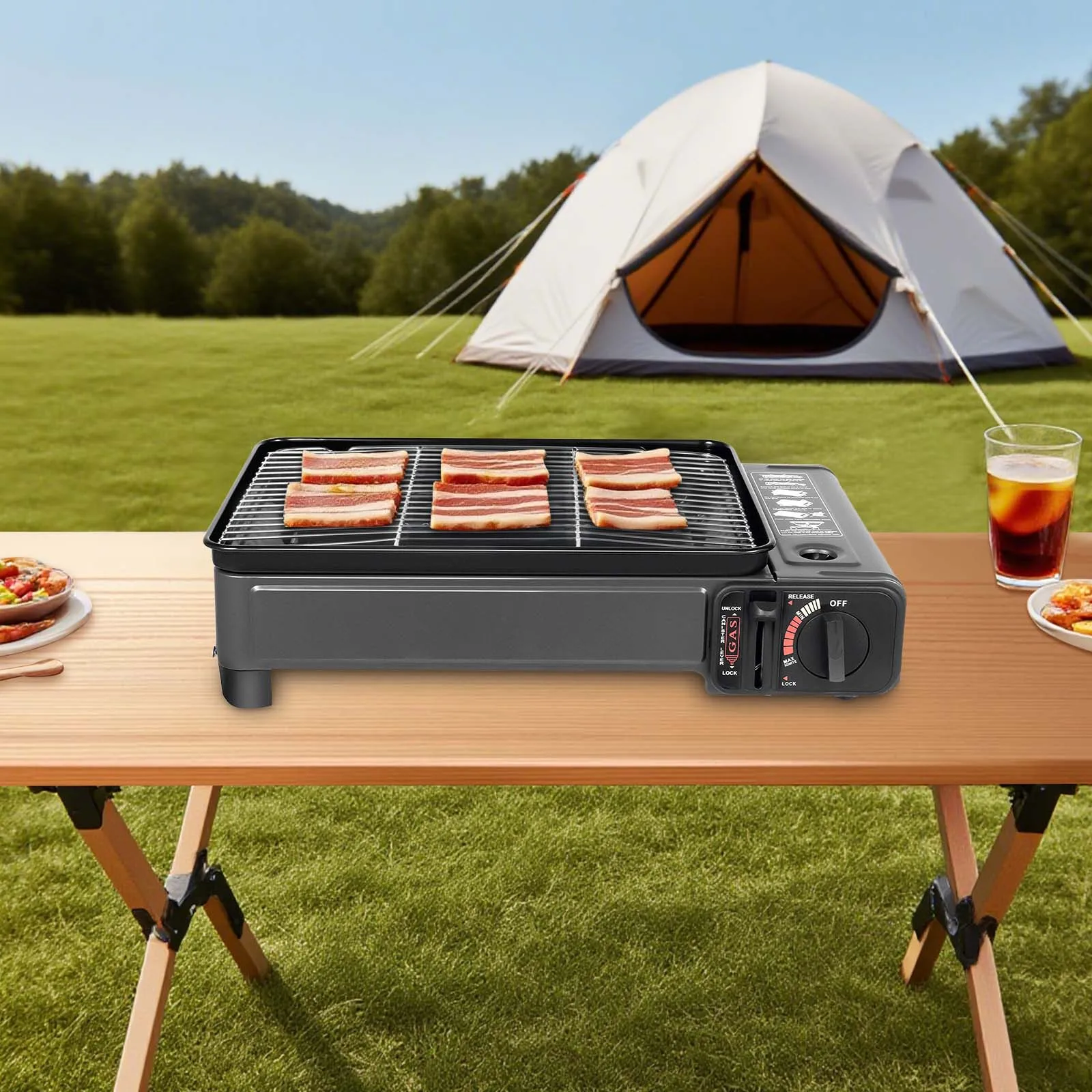 Portable Butane Grill Stove Camping Grill Gas Stove Free Standing BBQ Grill w/Grilling Net Carry Case for Camping Cooking Portable Butane Grill Stove Camping Grill Gas Stove Free Standing BBQ Grill w/Grilling Net Carry Case for Camping Cooking