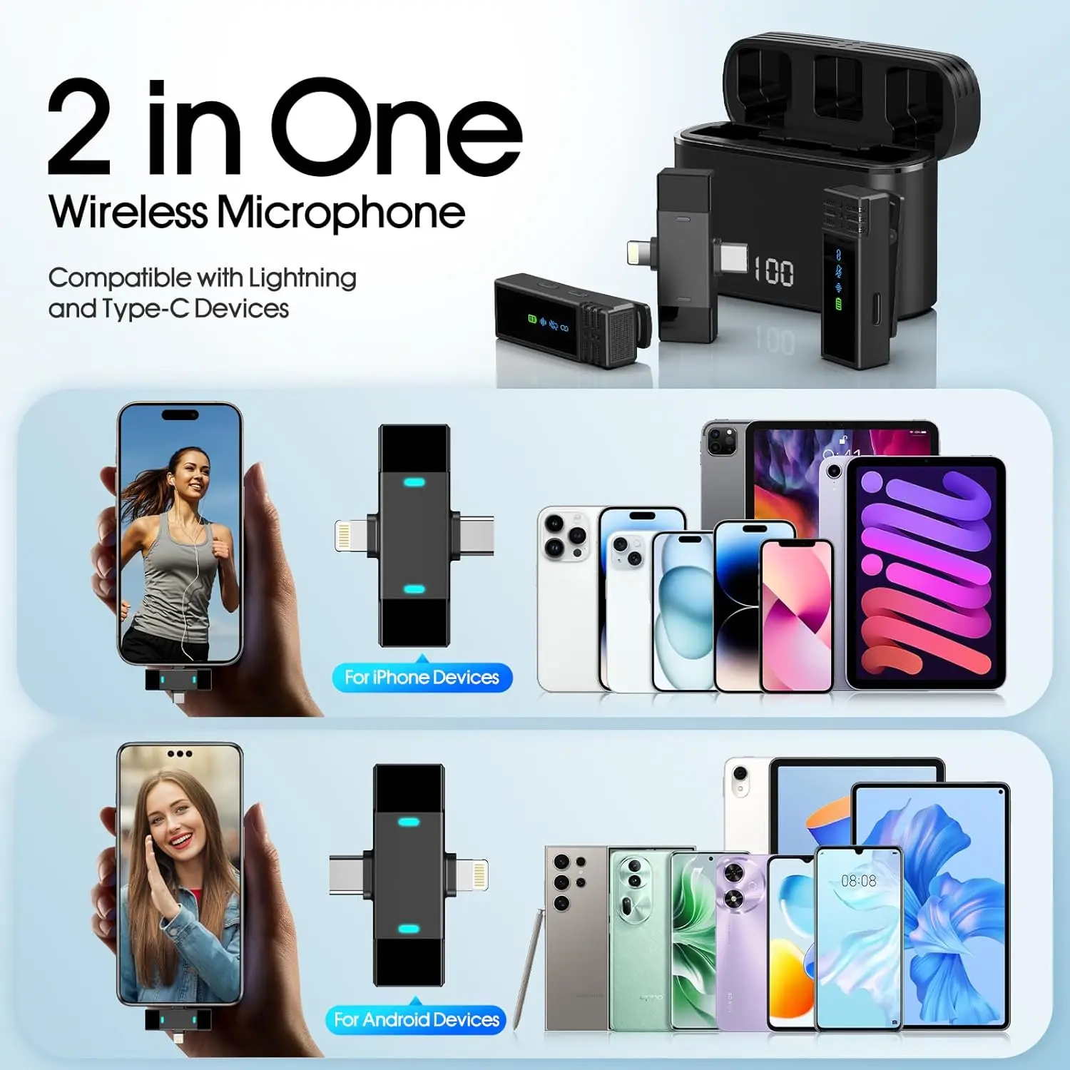 2 Pack Wireless Lavalier Mic for iPhone iPad Android, Noise-Canceling Mini Clip-On Mic with Charging Case, 7H Battery, Ideal 2 Pack Wireless Lavalier Mic for iPhone iPad Android, Noise-Canceling Mini Clip-On Mic with Charging Case, 7H Battery, Ideal