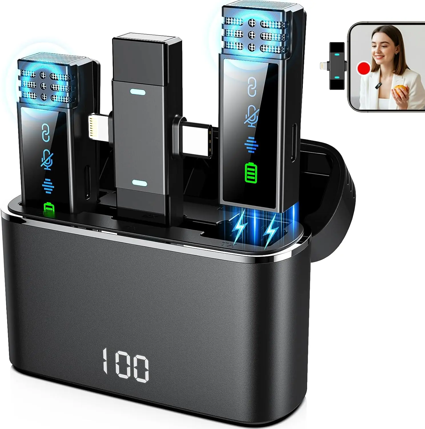 2 Pack Wireless Lavalier Mic for iPhone iPad Android, Noise-Canceling Mini Clip-On Mic with Charging Case, 7H Battery, Ideal 2 Pack Wireless Lavalier Mic for iPhone iPad Android, Noise-Canceling Mini Clip-On Mic with Charging Case, 7H Battery, Ideal