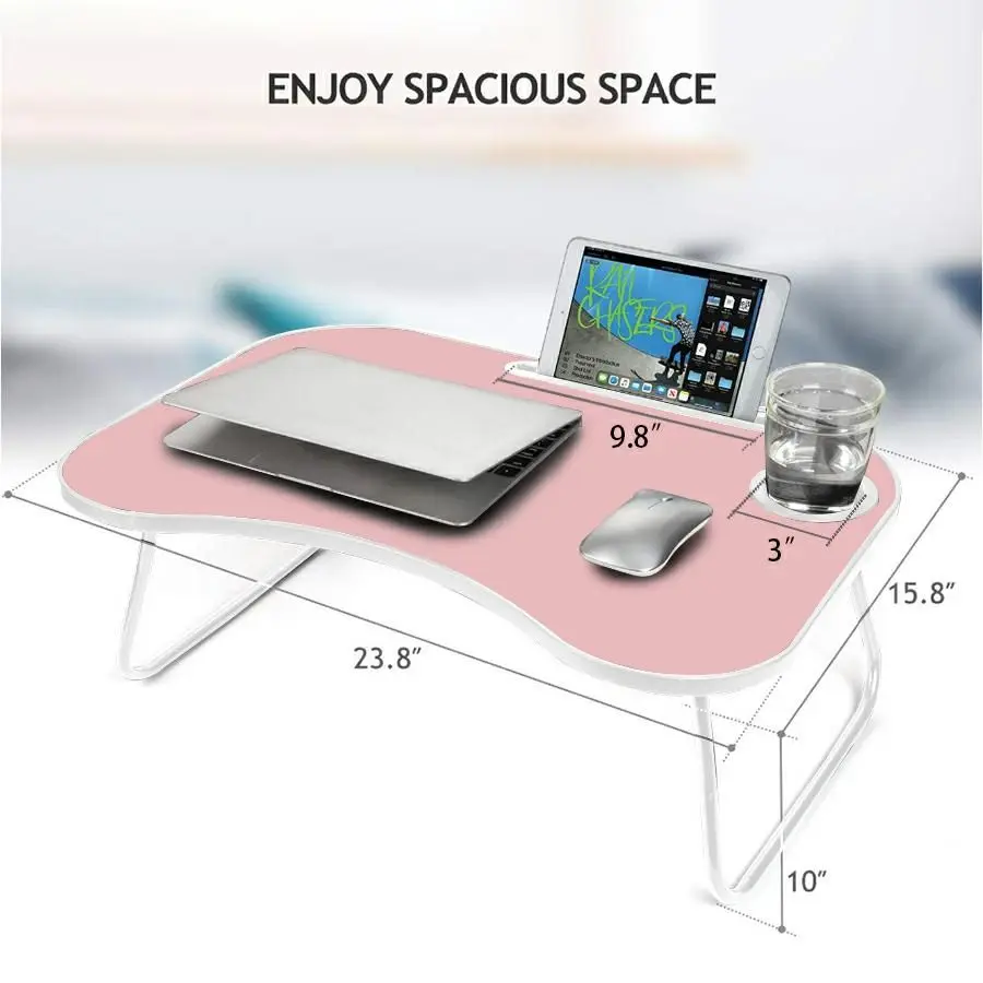 Laptop Stand for Bed, Portable Lap Desk 23.8″x15.8″x10″, Adjustable Height Foldable Table with Tablet Slot, for Working Re Laptop Stand for Bed, Portable Lap Desk 23.8