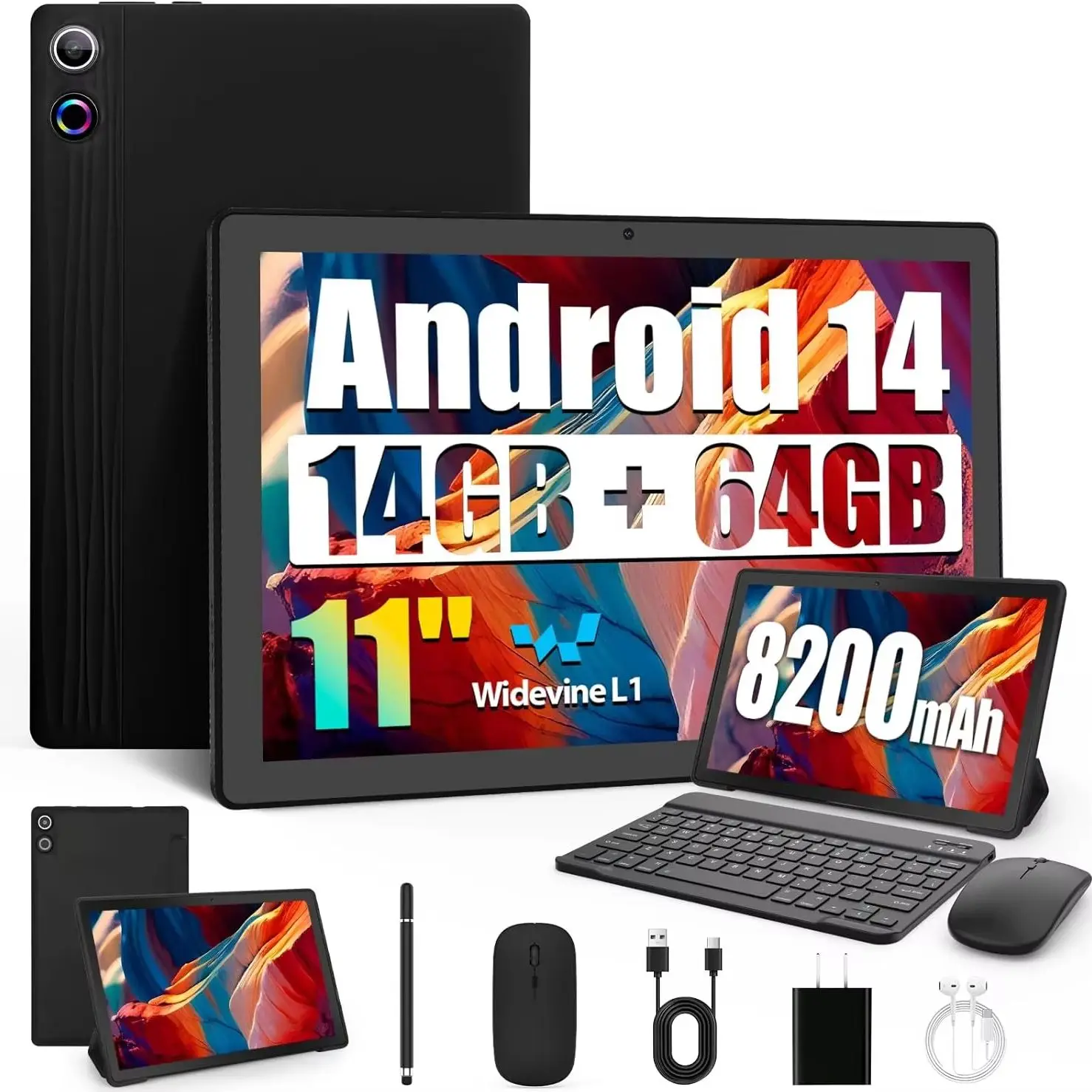 BESTSKI 11 inch Tablet Android 14 Octa-Core, 14GB RAM+64GB ROM (TF 1TB), 8200mAh, Widevine L1, WiFi 6, 8 in 1 Tablet with Set BESTSKI 11 inch Tablet Android 14 Octa-Core, 14GB RAM+64GB ROM (TF 1TB), 8200mAh, Widevine L1, WiFi 6, 8 in 1 Tablet with Set
