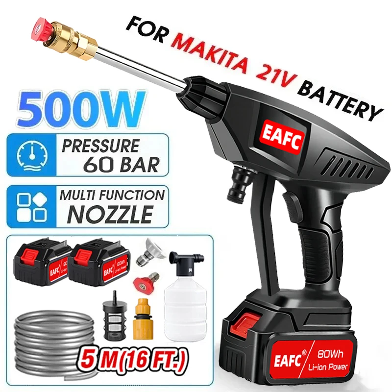 500W Portable High Pressure Car Washer Rechargeable Car Washing Gun Electric Water Gun Foam Machine for 21V Makita Battery 500W Portable High Pressure Car Washer Rechargeable Car Washing Gun Electric Water Gun Foam Machine for 21V Makita Battery