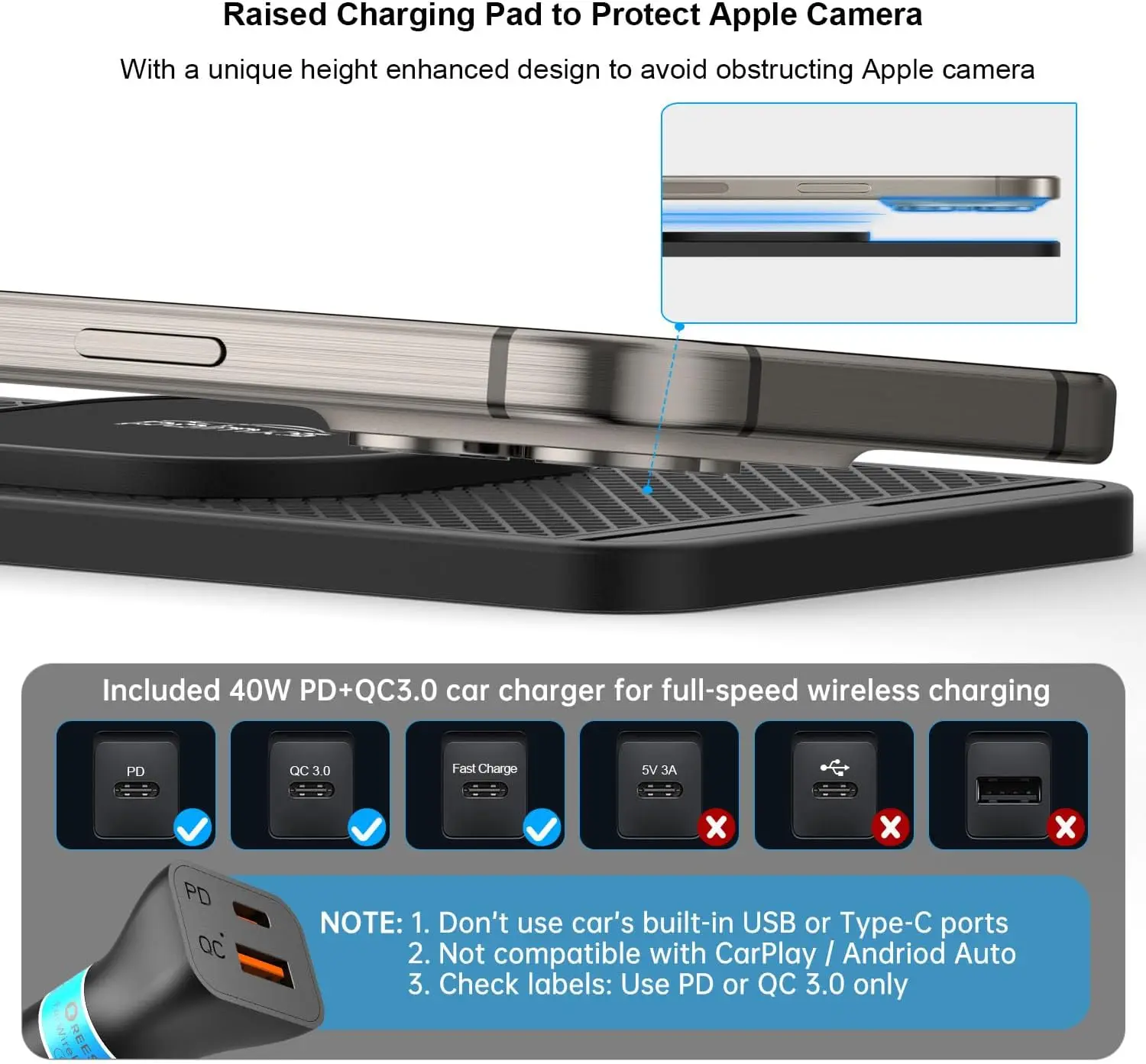 Magnetic Wireless Car Charger 15W for iPhone 17/16/15/14/13/12 & AirPods, Non-Slip Type C, 40W Charger, 30CM Cable Magnetic Wireless Car Charger 15W for iPhone 17/16/15/14/13/12 & AirPods, Non-Slip Type C, 40W Charger, 30CM Cable