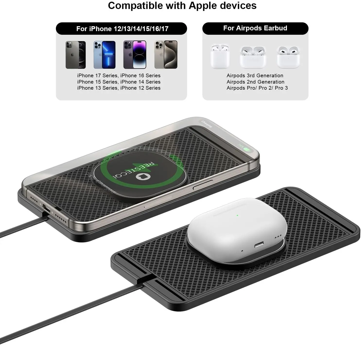 Magnetic Wireless Car Charger 15W for iPhone 17/16/15/14/13/12 & AirPods, Non-Slip Type C, 40W Charger, 30CM Cable Magnetic Wireless Car Charger 15W for iPhone 17/16/15/14/13/12 & AirPods, Non-Slip Type C, 40W Charger, 30CM Cable